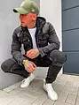 Pánska denim kombinovaná bunda s kapucňou