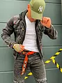 Pánska denim kombinovaná bunda s kapucňou