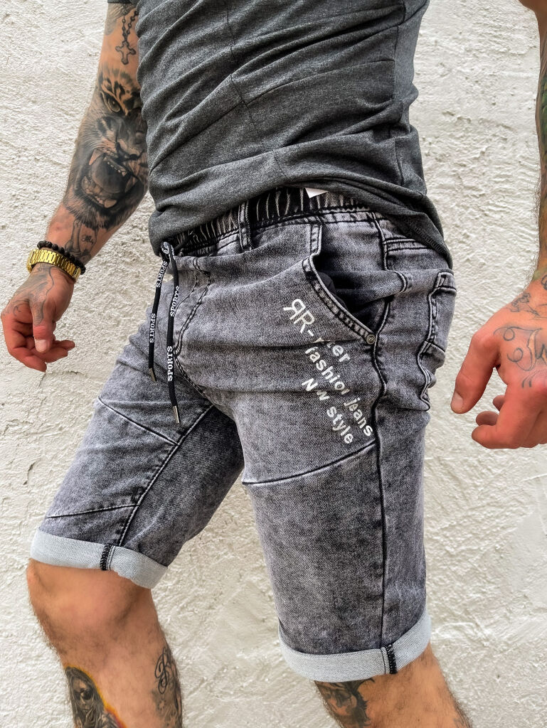 Pánske džínsové bermudy s gumeným pásom+