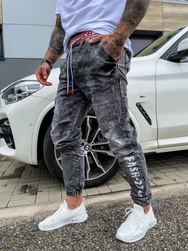 Štýlové pánske rifle s gumeným pásom +