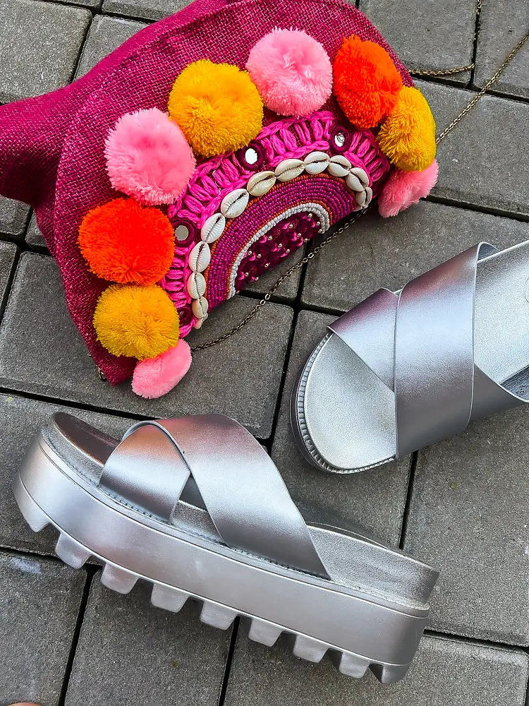 Strieborné platformové šľapky ENYA+