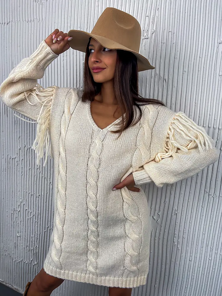 Krémové pulóvrové šaty ESTHIS+