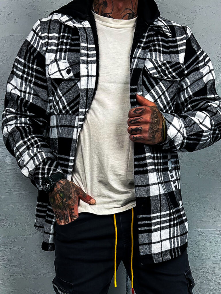 Kockovaná vrchná košeľa s kapucňou+ - next