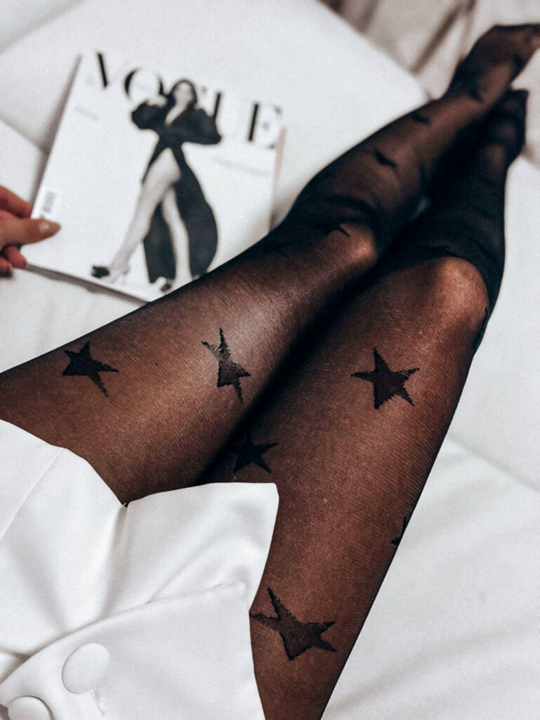 Čierne pančuchové nohavice s hviezdami+ - next