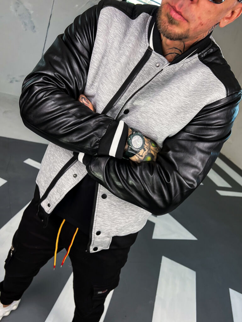 Ležérny baseballový bomber s koženkovými rukávmi+ - next