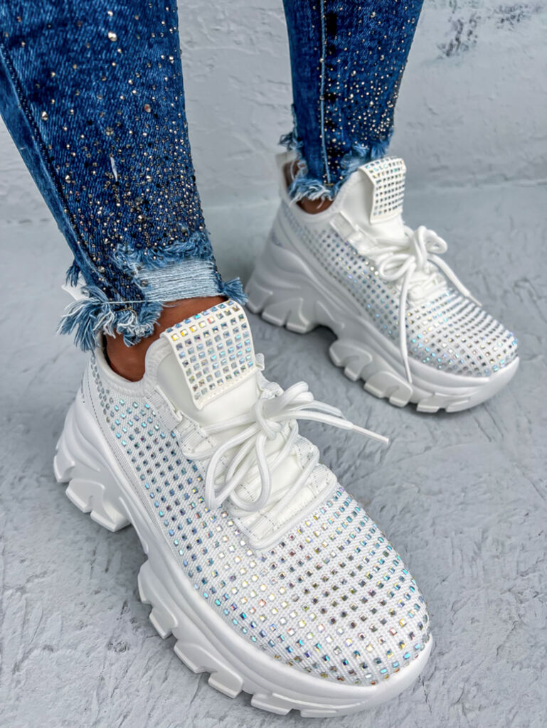 Biele tenisky zdobené kamienkami LISBETH