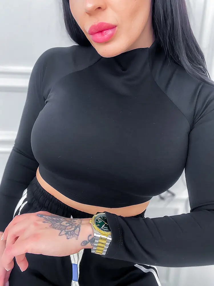 Čierny crop-top s dlhým rukávom AVERIE+