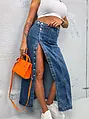 Dlhá denim sukňa so striebornými gombíkmi FREDERIKA