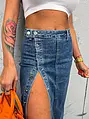 Dlhá denim sukňa so striebornými gombíkmi FREDERIKA