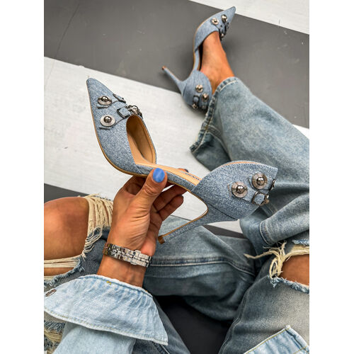 Denim lodičky so striebornými ozdobami ADORA+ veľkosť: 36