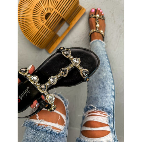 E-shop Čierne sandále zdobené kamienkami MANILA*