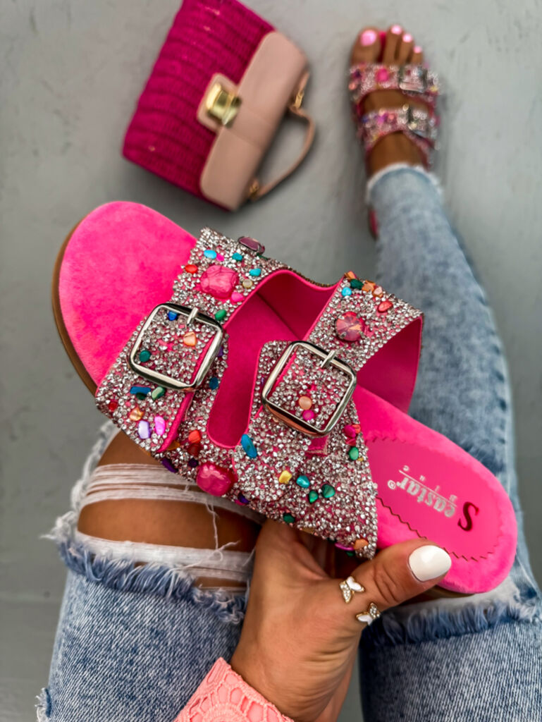 Dámske šľapky zdobené kamienkami BECKY+