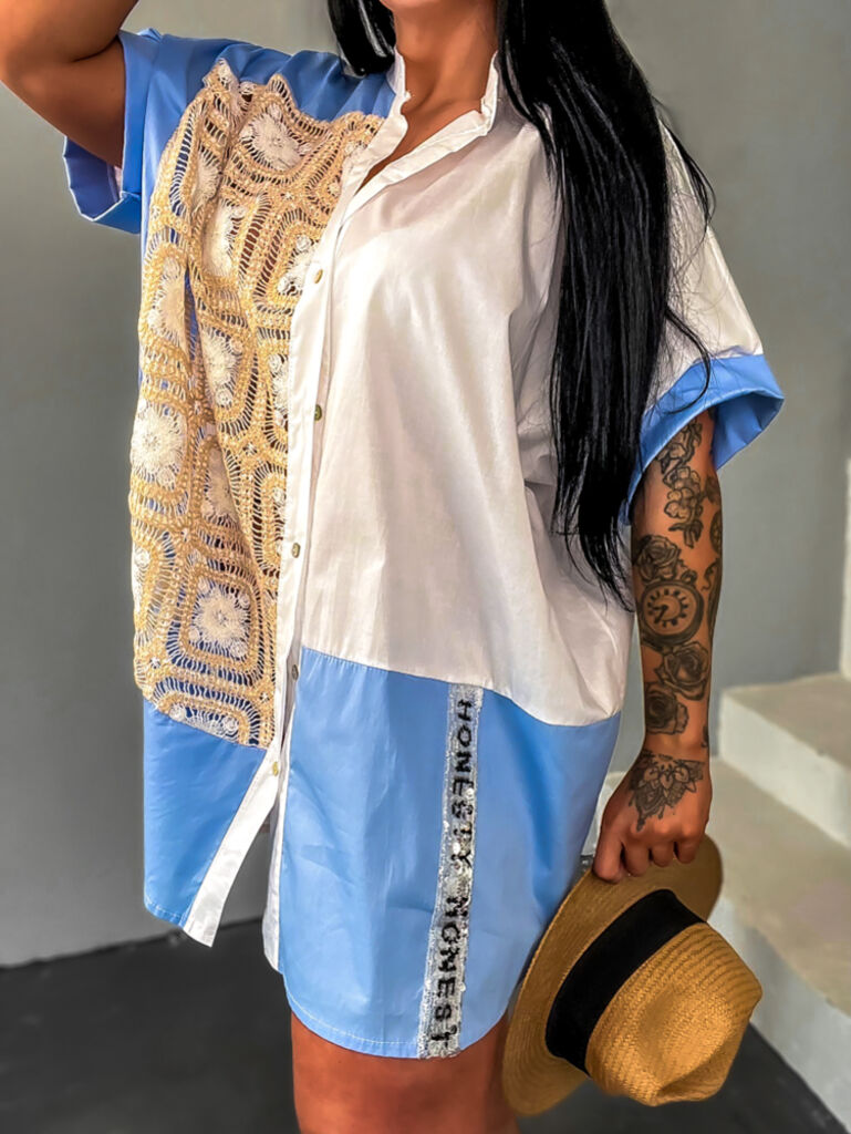 Vyšívané košeľové šaty zdobené flitrami DELILAH+ - next