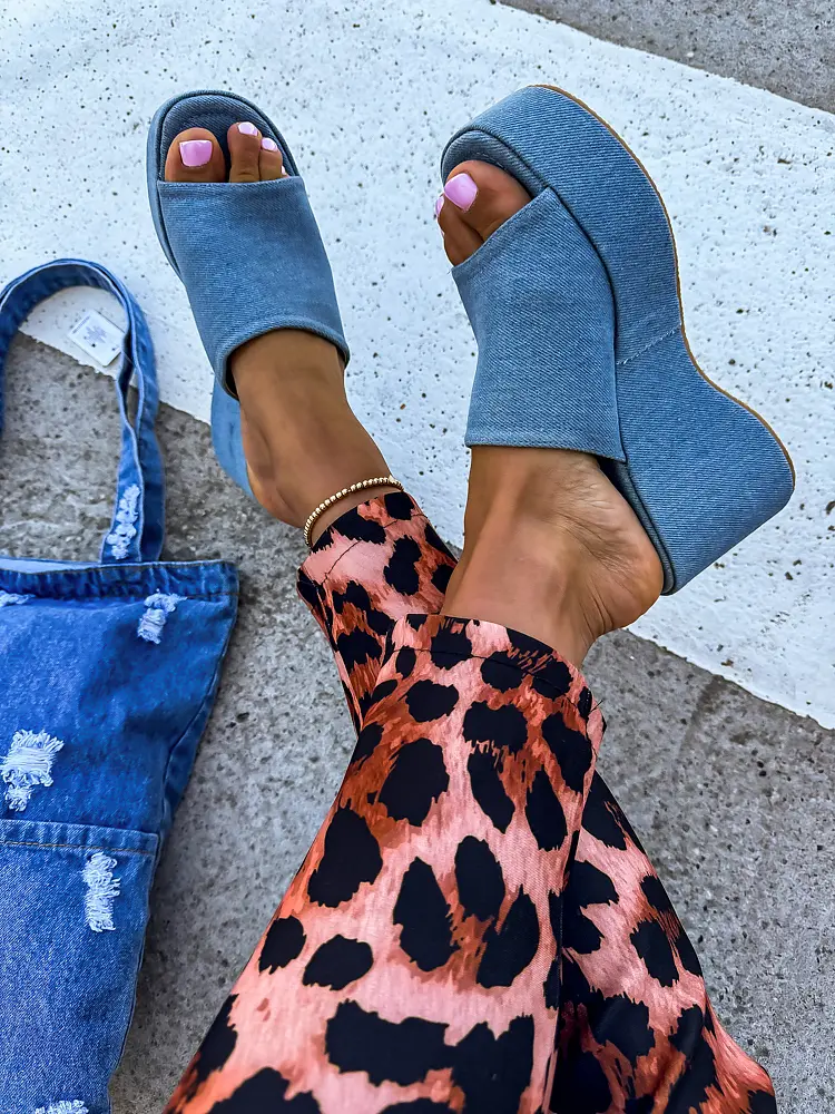 Denim šľapky na platforme CALLANI-