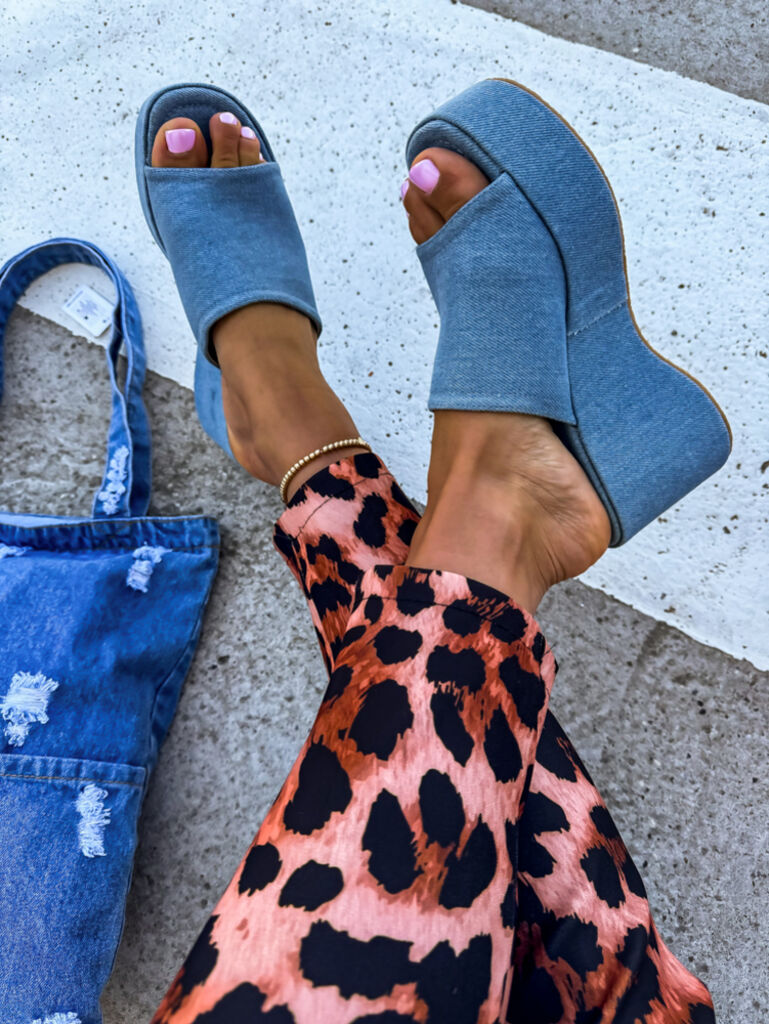 Denim šľapky na platforme CALLANI+