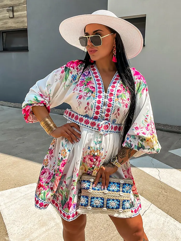 Kvetované košeľové šaty s opaskom HARLYN+