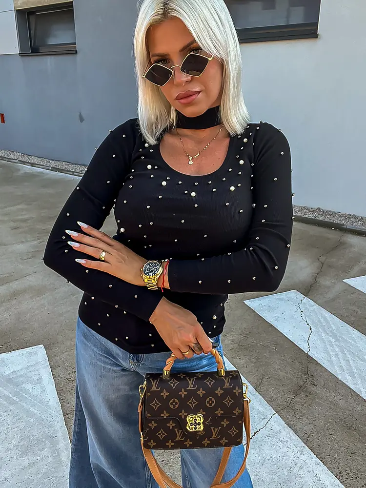 Vrúbkované tričko zdobený korálikmi ESHE+ - next