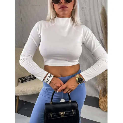 Biely crop-top s dlhým rukávom AVERIE+ veľkosť: one size
