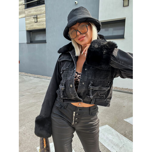Denim kabát s kožušinkou IRINA+ veľkosť: M/L