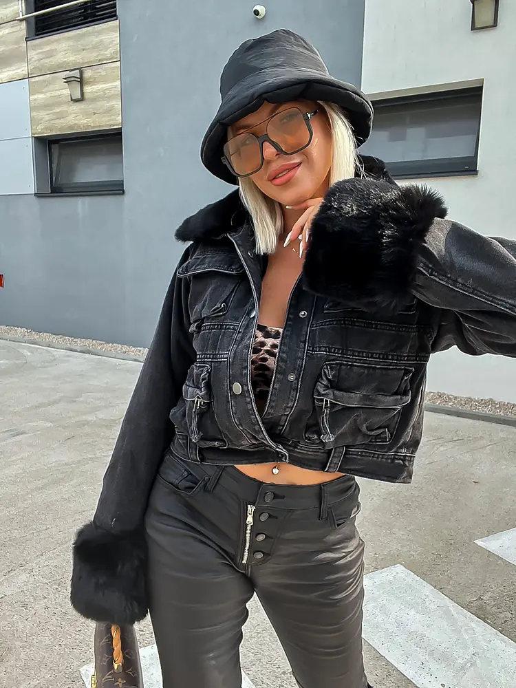 Denim kabát s kožušinkou IRINA+