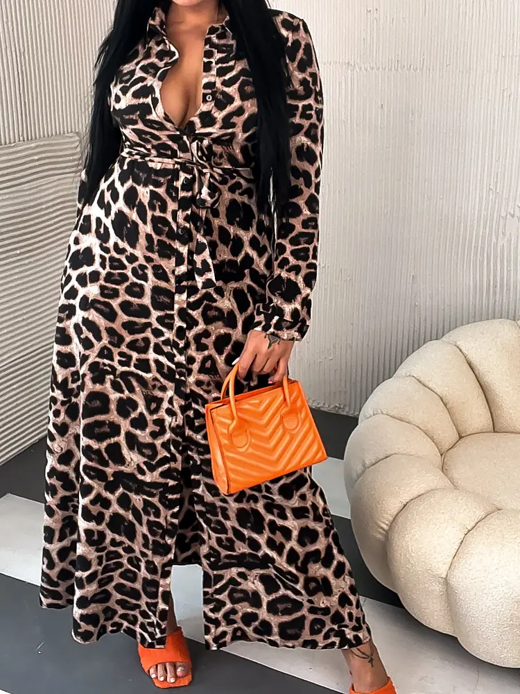 Leopardie dlhé košeľové šaty JEMMA - next