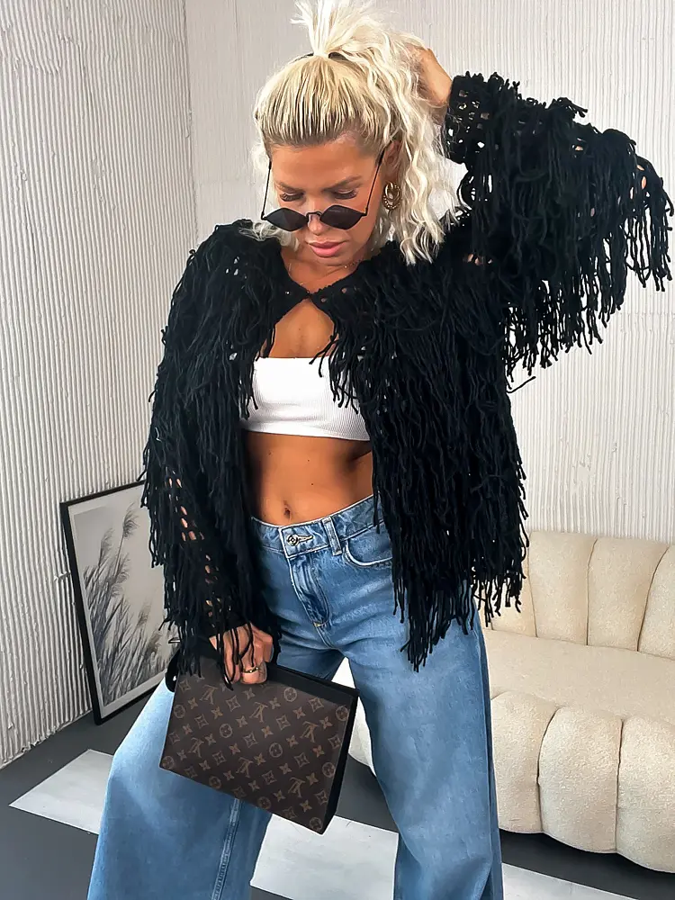 Čierny háčkovaný kardigán SUZANNA+ - next