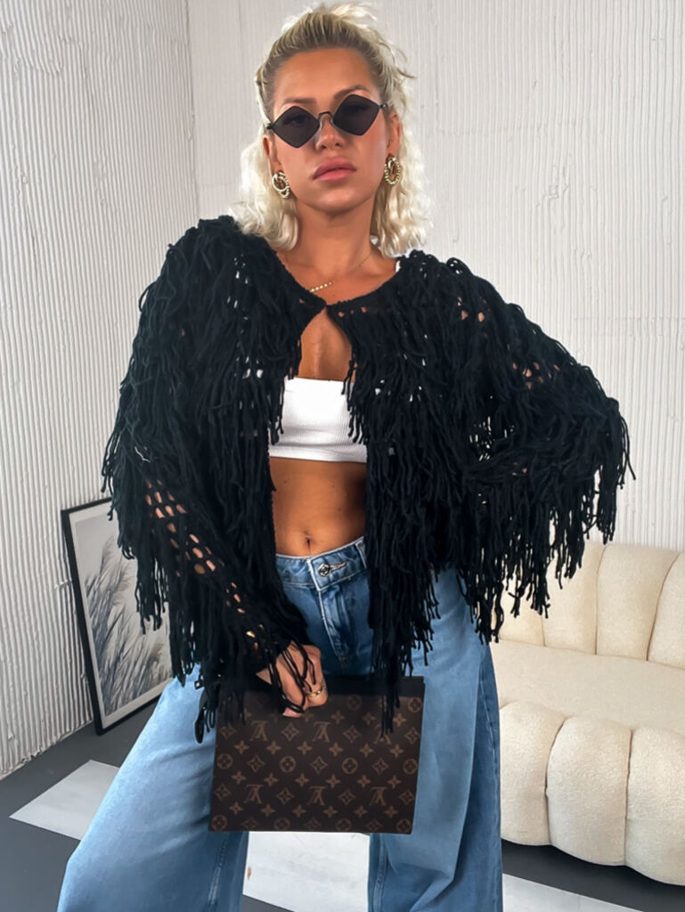 Čierny háčkovaný kardigán SUZANNA+