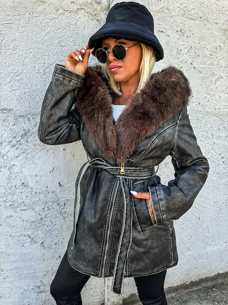 Zateplená koženková bunda s kapucňou SUSAN+