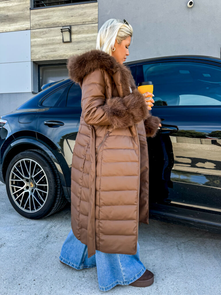 Premium dlhý koženkový kabát s kožušinkou TRACY+ - next