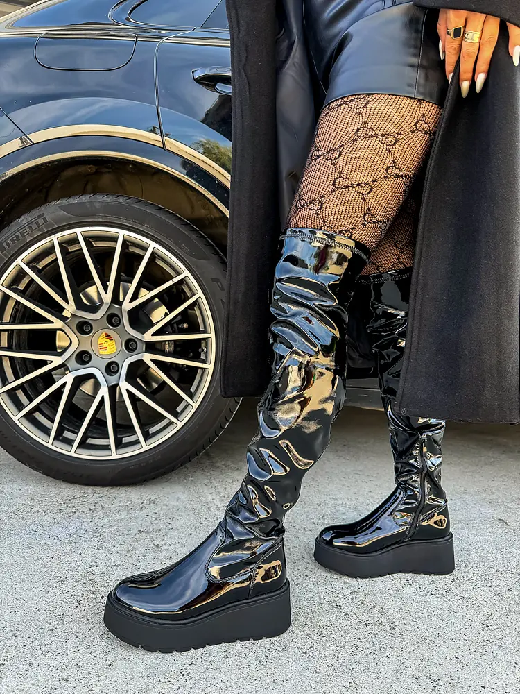 Lakované čižmy nad kolená CLAIRE+