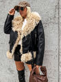 Koženková bunda s kožušinkou a opaskom AUDREY+