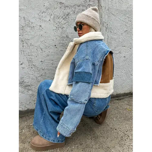 Prémium zateplená extravagantná denim bunda IVANA+ veľkosť: one size