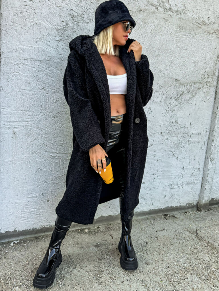 Huňatý Teddy kabát s kapucňou