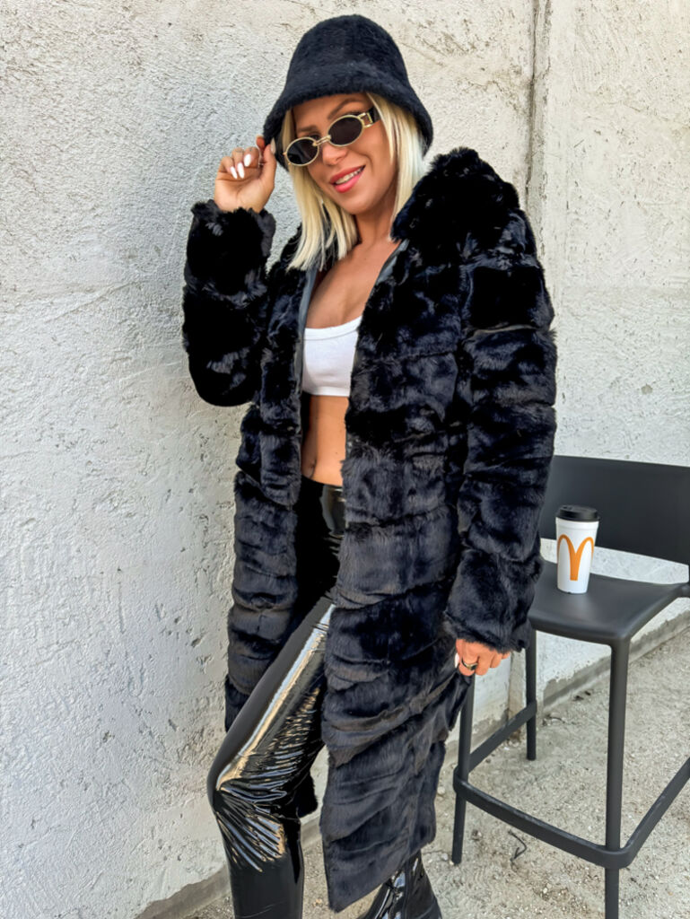 Dlhá kožušinová bunda s kapucňou ALESSANDRA+