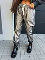 Strieborné koženkové nohavice s gumeným pásom+