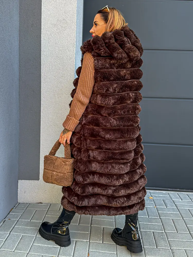 Dlhá kožušinová vesta s kapucňou SHARNEL+ - next