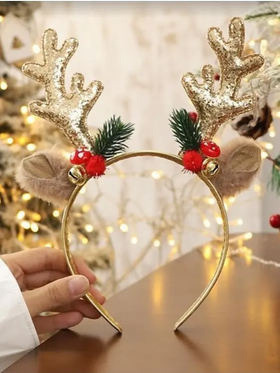 Vianočná čelenka do vlasov so sobími ušami a rohmi+ - next