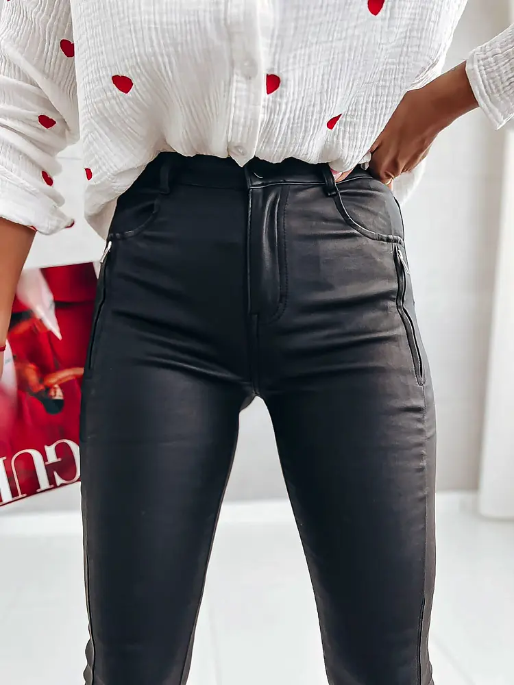 Koženkové nohavice s vysokým pásom LORA+