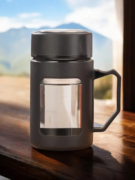 Sklenená fľaša na kávu a čaj s uškom, hnedá, 500 ML