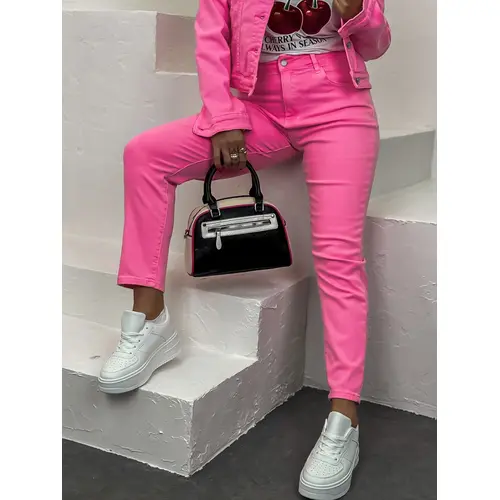 Neon pink mom fit rifle s vysokým pásom veľkosť: 36/S