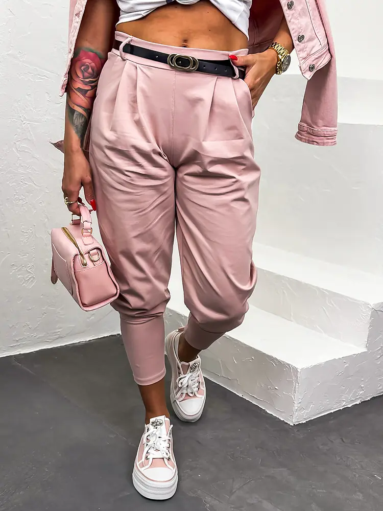 Športovo-elegantné nohavice s gumeným pásom a opaskom ROZI