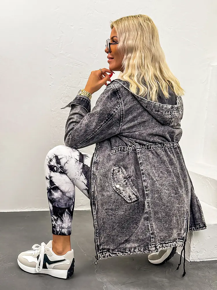 Predĺžený denim kabát s kapucňou ALICIA