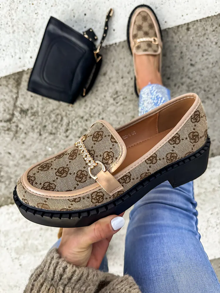 Vzorované mokasíny so zlatou ozdobou AVAH-