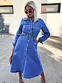 Dlhé denim šaty na gombíky s opaskom ROSAMUND
