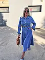 Dlhé denim šaty na gombíky s opaskom ROSAMUND