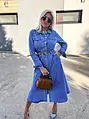 Dlhé denim šaty na gombíky s opaskom ROSAMUND