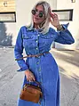 Dlhé denim šaty na gombíky s opaskom ROSAMUND