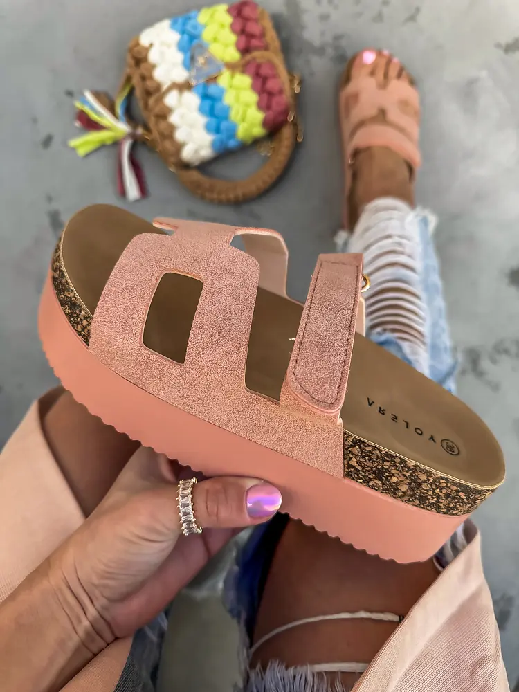 Platformové šľapky na suchý zips JUNE-