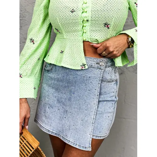 Denim sukňové nohavice zdobené kamienkami INGA veľkosť: 34/XS