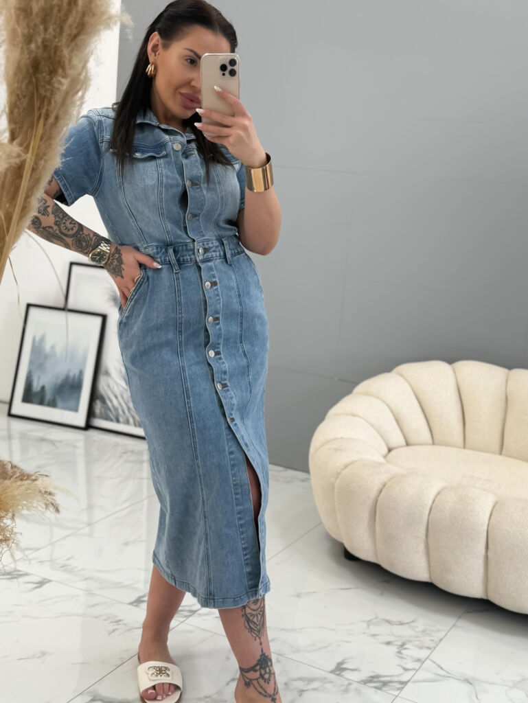 Dlhé denim šaty na gombíky SERYL